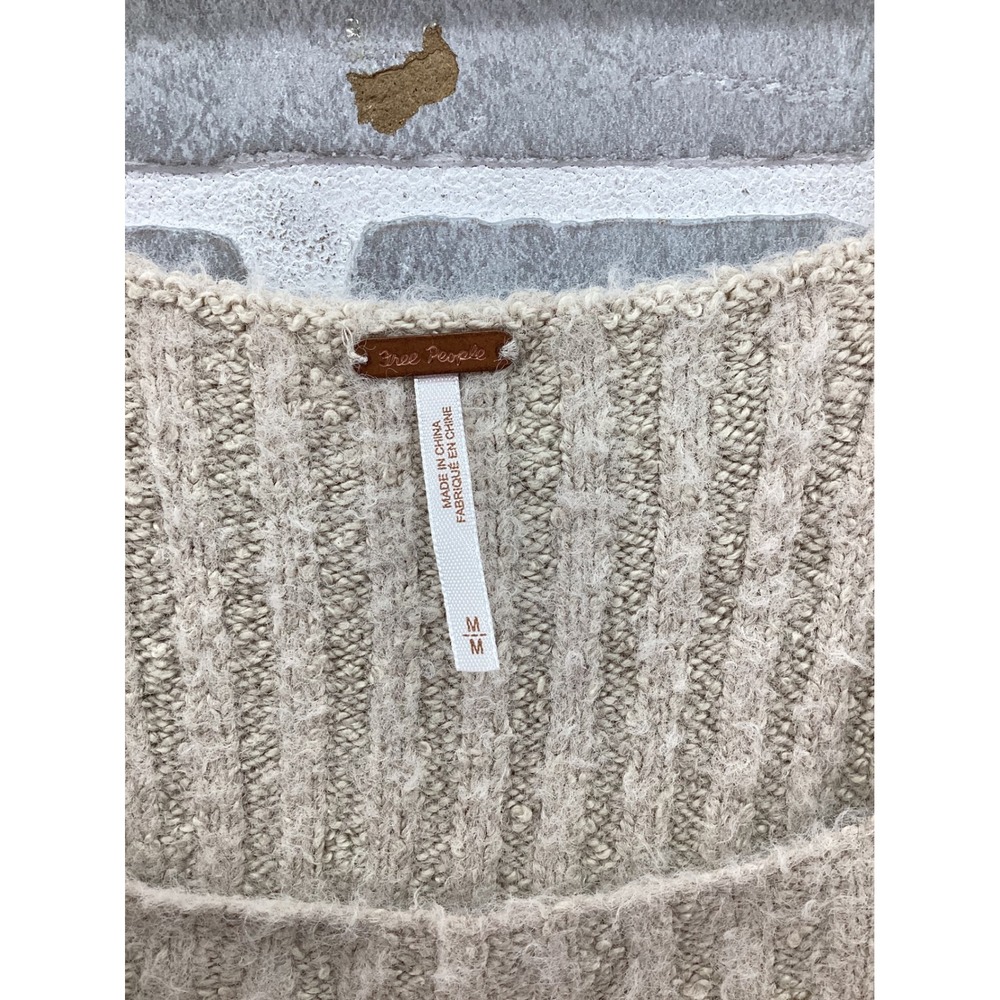 Free People Square Neck Balloon Sleeve Cropped Ribbed Knit Sweater Beige Medium - Picture 3 of 5